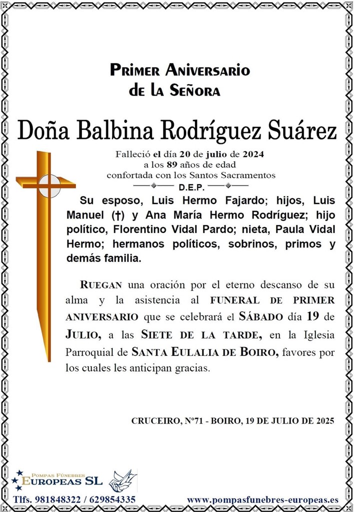 Doña Balbina Rodríguez Suárez (19/07/2025)