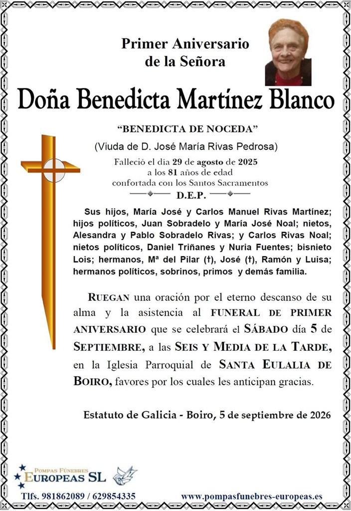 Doña Benedicta Martínez Blanco (05/09/2026)