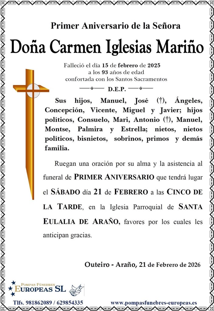 Doña Carmen Iglesias Mariño (21/02/2026)