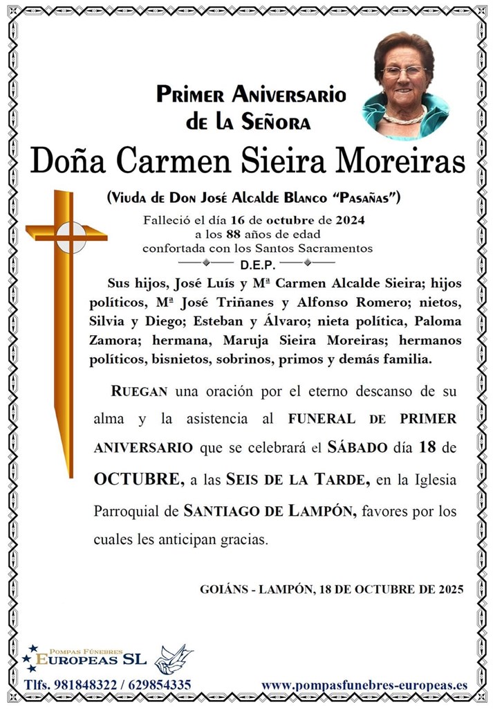 Doña Carmen Sieira Moreiras (18/10/2025)