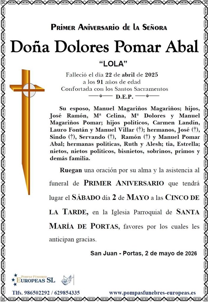 Doña Dolores Pomar Abal (02/05/20269