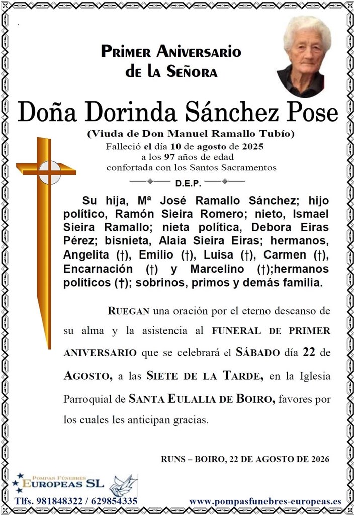 Doña Dorinda Sánchez Pose (22/08/2026)