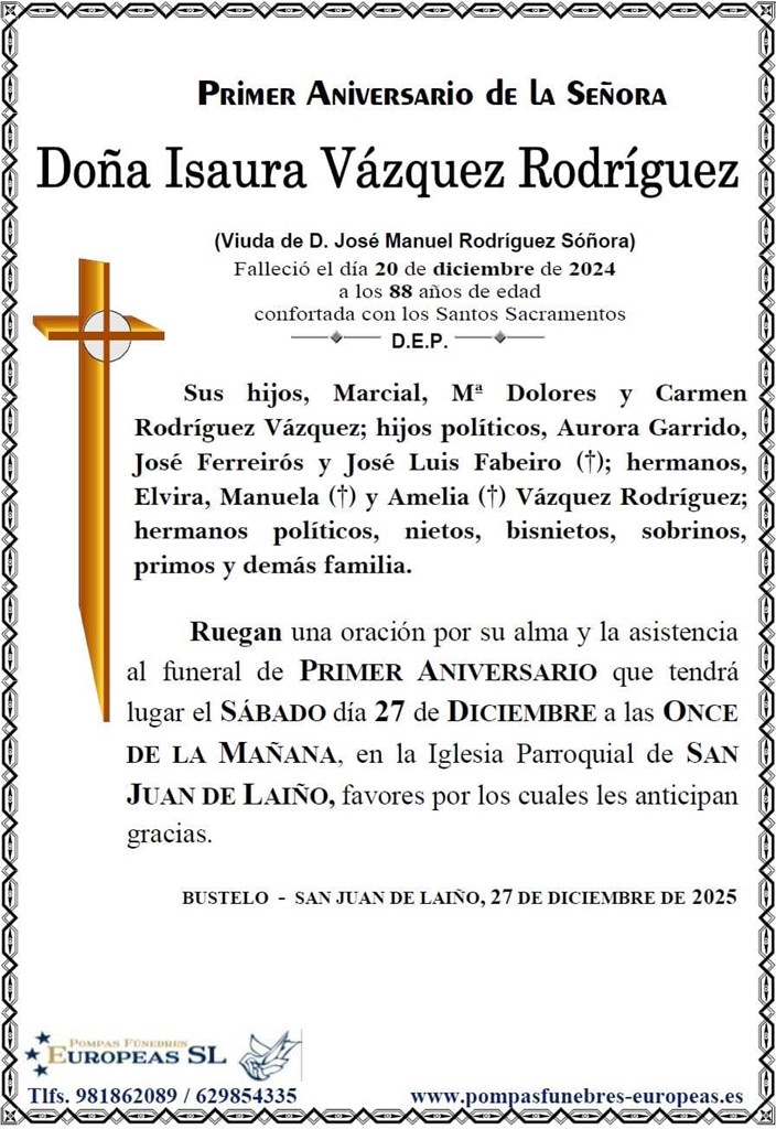 Doña Isaura Vázquez Rodríguez (27/12/2025)