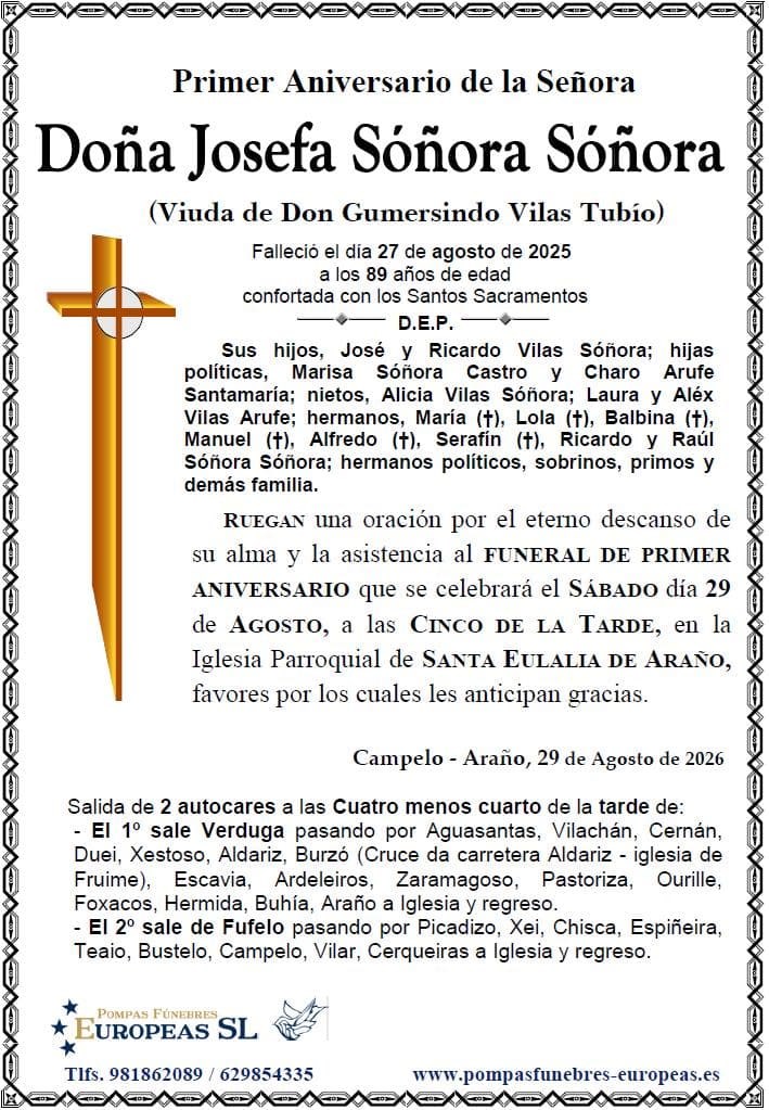 Doña Josefa Sóñora Sóñora (29/08/2026)
