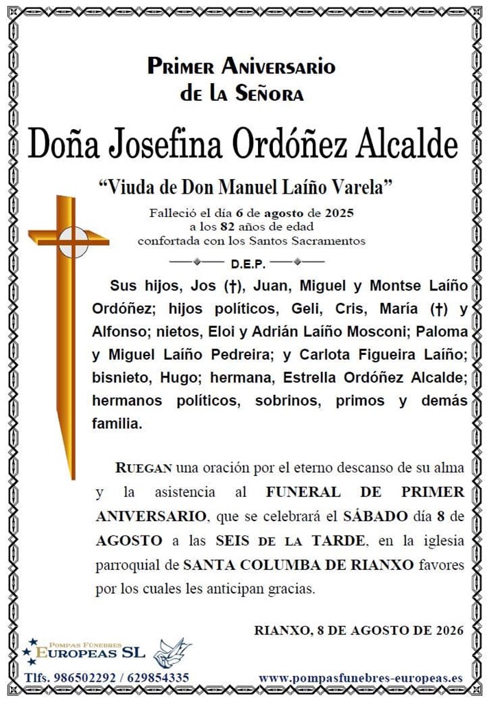 Doña Josefina Ordóñez Alcalde (08/08/2026)