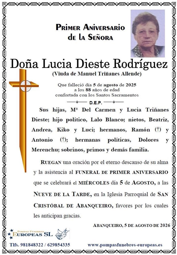 Doña Lucia Dieste Rodríguez (05/08/2026)