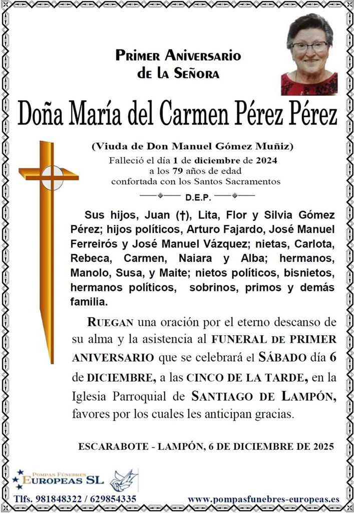 Doña Mª del Carmen Pérez Pérez (06/12/2025)