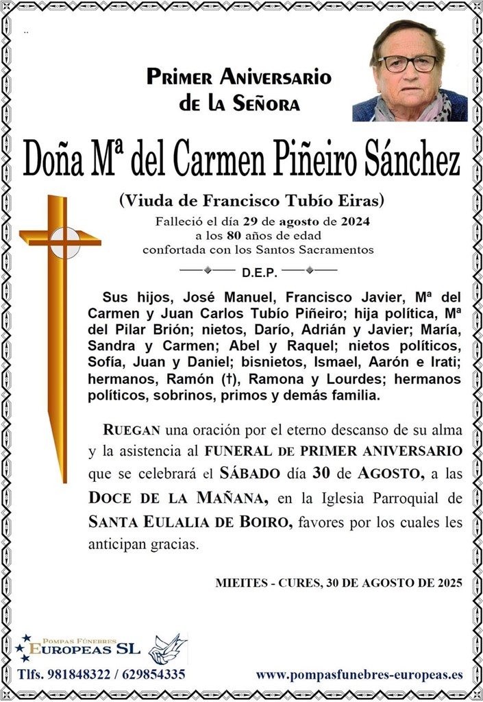 Doña Mª del Carmen Piñeiro Sánchez (30/08/2025)
