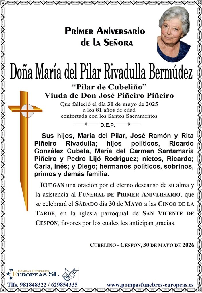 Doña Mª del Pilar Rivadulla Bermúdez (30/05/2026)