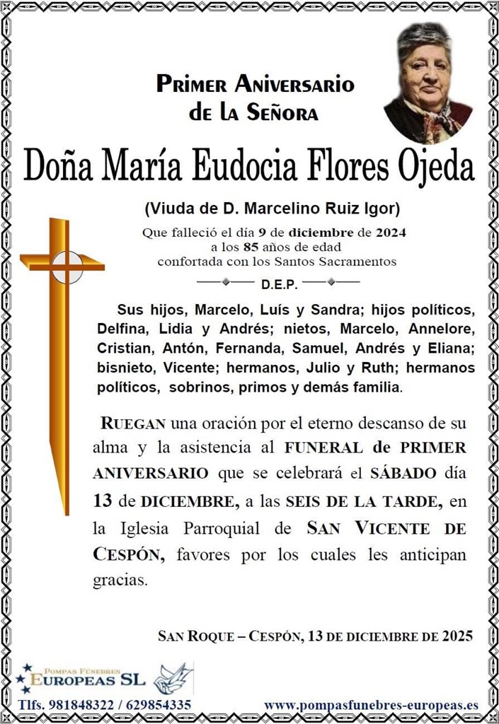 Doña Mª Eudocia Flores Ojeda (13/12/2025)
