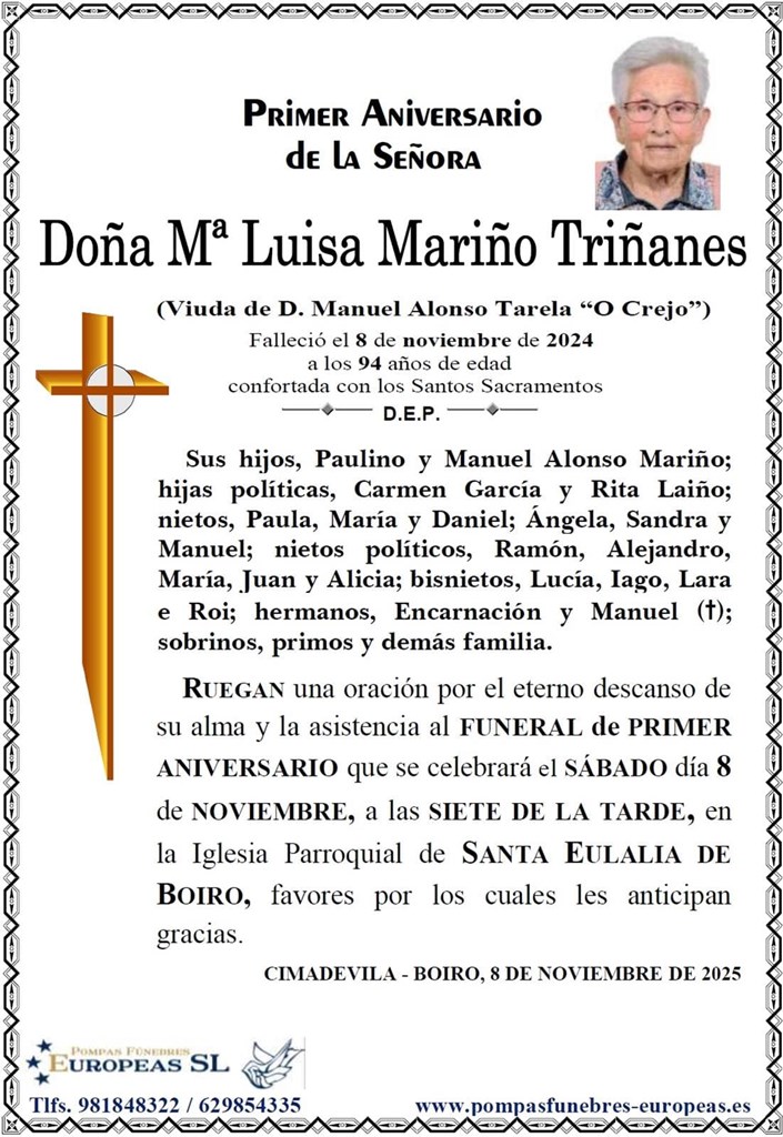 Doña Mª Luisa Mariño Triñanes (08/11/2025)