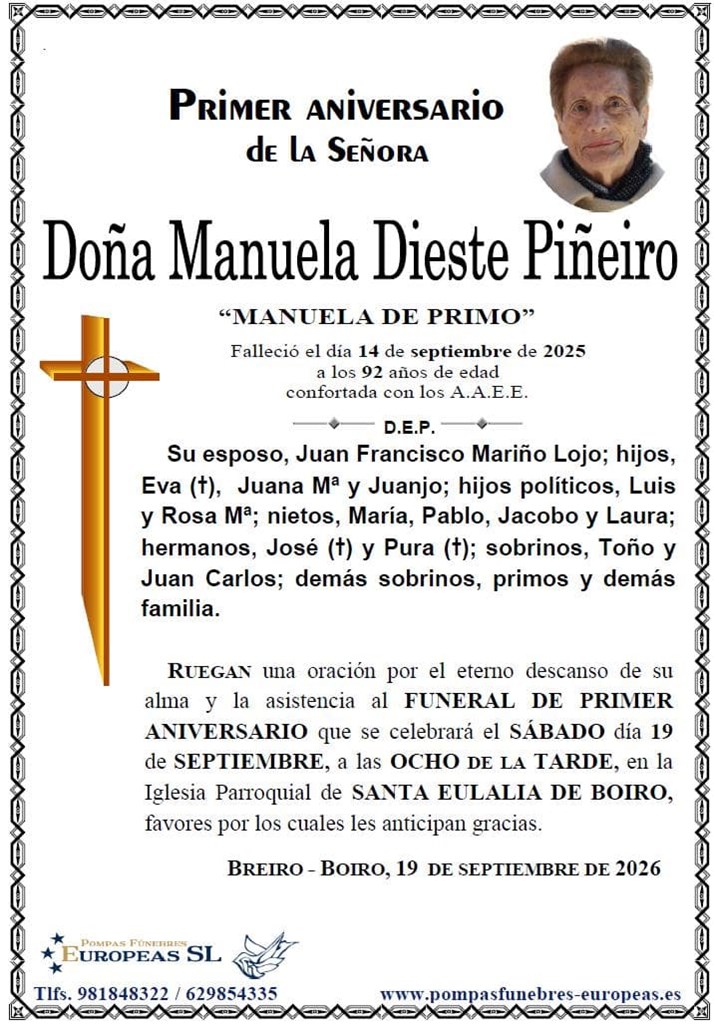 Doña Manuela Dieste Piñeiro (19/09/2026)