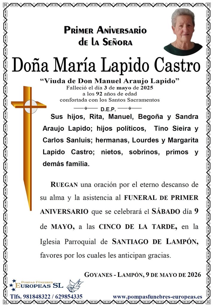Doña María Lapido Castro (09/05/2026)