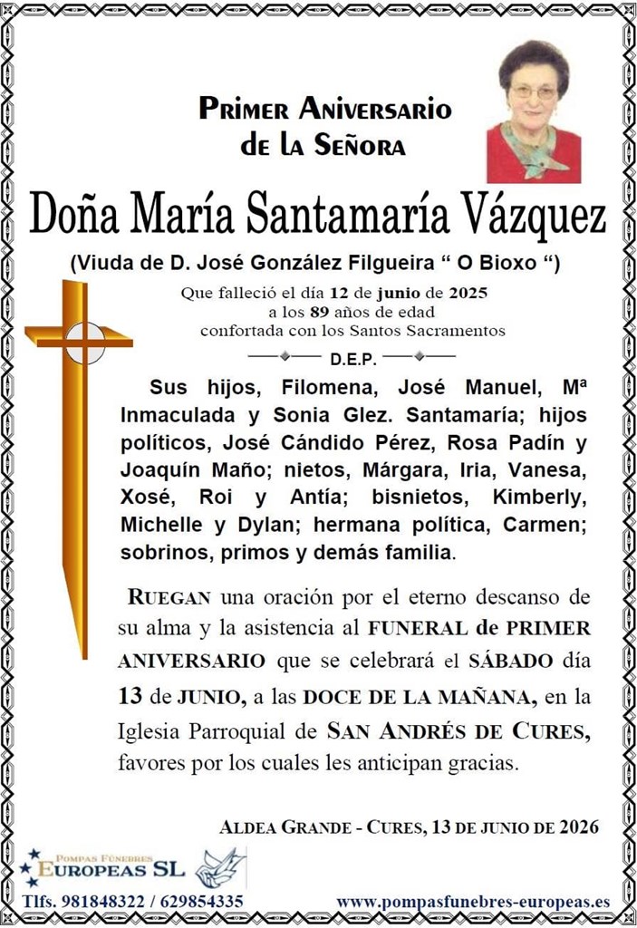 Doña María Santamaría Vázquez (13/06/2026)