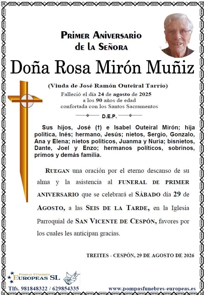 Doña Rosa Mirón Muñiz (29/08/2026)