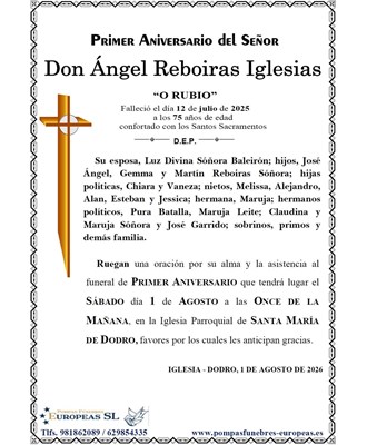 Don Ángel Reboiras Iglesias (01/08/2026)