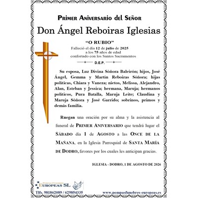 Don Ángel Reboiras Iglesias (01/08/2026)