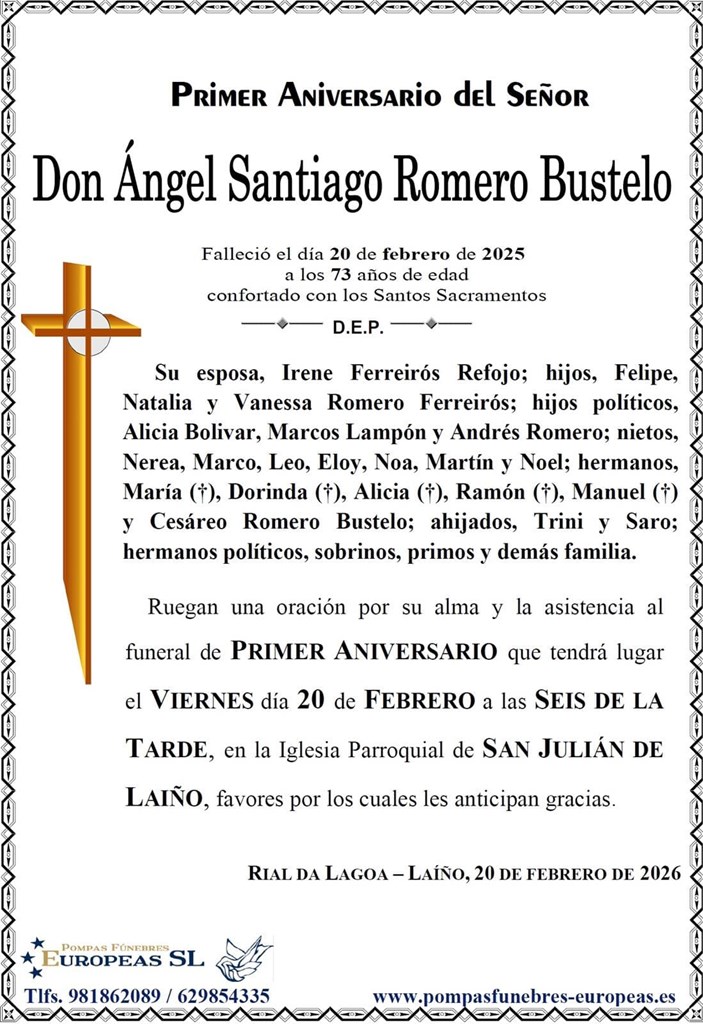 Don Ángel Santiago Romero Bustelo (20/02/2026)