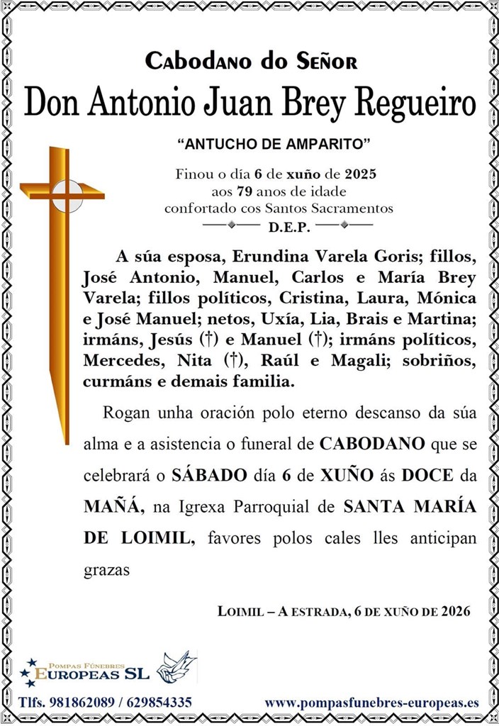 Don Antonio Juan Brey Regueira (06/06/2026)