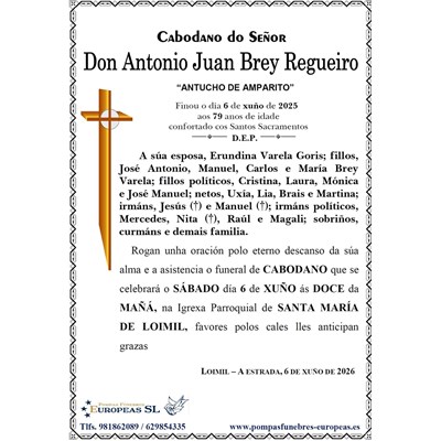 Don Antonio Juan Brey Regueira (06/06/2026)