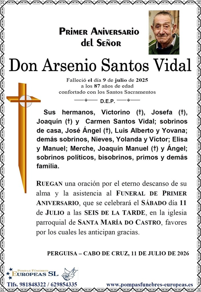 Don Arsenio Santos Vidal (11/07/2026)