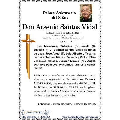 Don Arsenio Santos Vidal (11/07/2026)