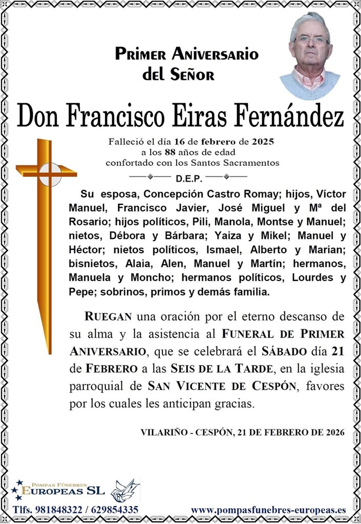 Don Francisco Eiras Fernández (21/02/2026)