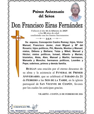 Don Francisco Eiras Fernández (21/02/2026)