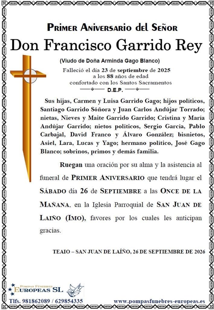Don Francisco Garrido Rey (26/09/2026)