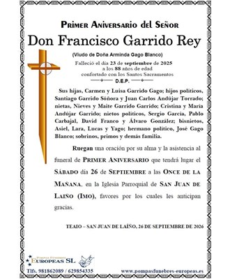 Don Francisco Garrido Rey (26/09/2026)