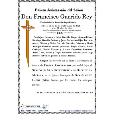 Don Francisco Garrido Rey (26/09/2026)