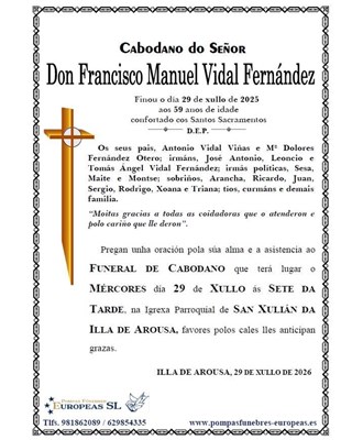 Don Francisco Manuel Vidal Fernández (29/07/2026)