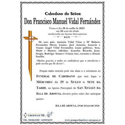 Don Francisco Manuel Vidal Fernández (29/07/2026)