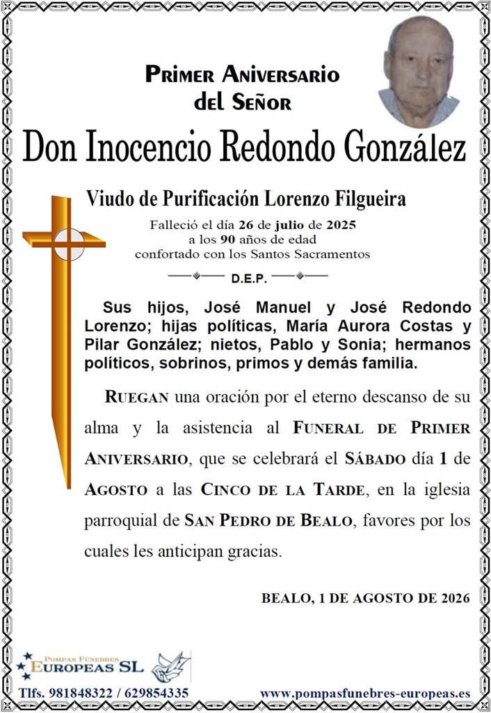 Don Inocencio Redondo González (01/0872026)