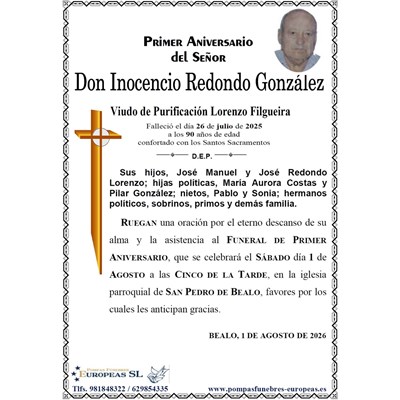 Don Inocencio Redondo González (01/0872026)