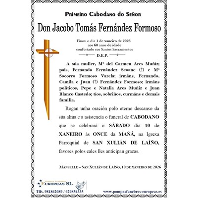 Don Jacobo Tomás Fernández Formoso (10/01/2026)