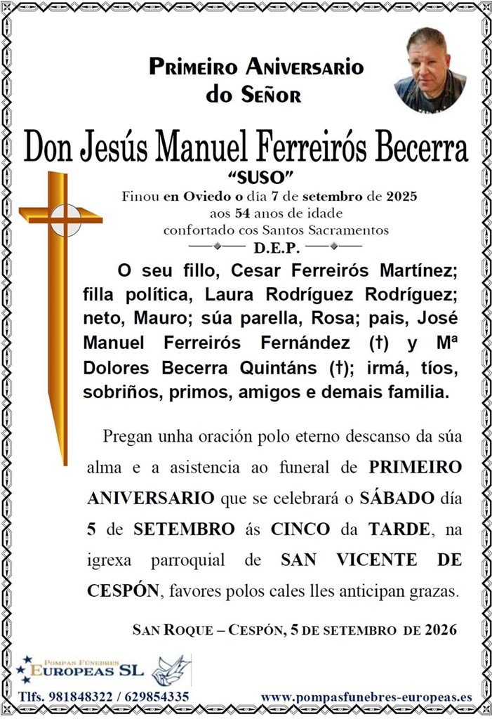 Don Jesús Manuel Ferreirós Becerra (05/09/2026)