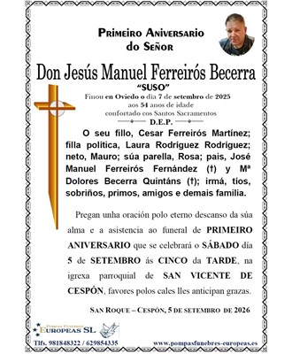 Don Jesús Manuel Ferreirós Becerra (05/09/2026)