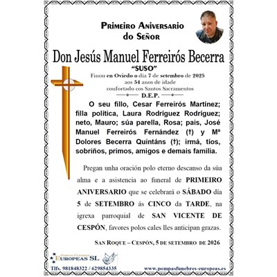Don Jesús Manuel Ferreirós Becerra (05/09/2026)