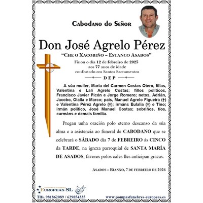 Don José Agrelo Pérez (07/02/2026)