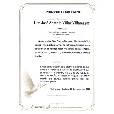 Don José Antonio Villar Villamayor (31/10/2026)