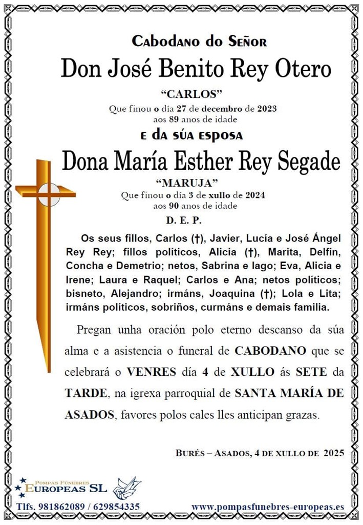 Don José Benito Rey Otero e Mª Esther Rey Segade (04/07/2025)