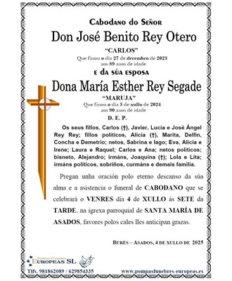 Don José Benito Rey Otero e Mª Esther Rey Segade (04/07/2025)