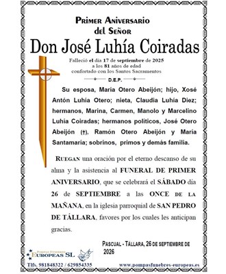 Don José Luhía Coiradas (26/09/2026)