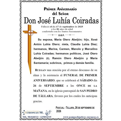 Don José Luhía Coiradas (26/09/2026)
