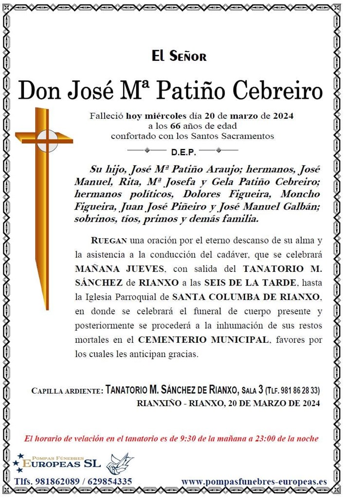 Don José Mª Patiño Cebreiro
