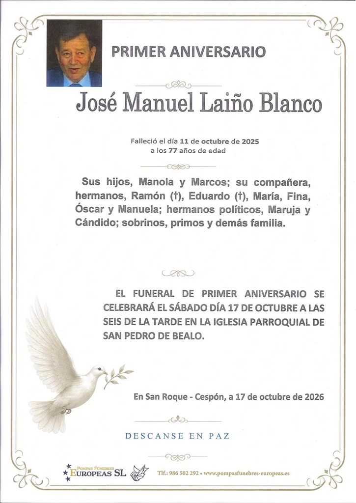 Don José Manuel Laíño Blanco (17/10/2026)