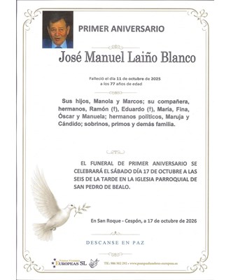 Don José Manuel Laíño Blanco (17/10/2026)