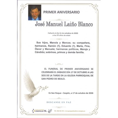 Don José Manuel Laíño Blanco (17/10/2026)