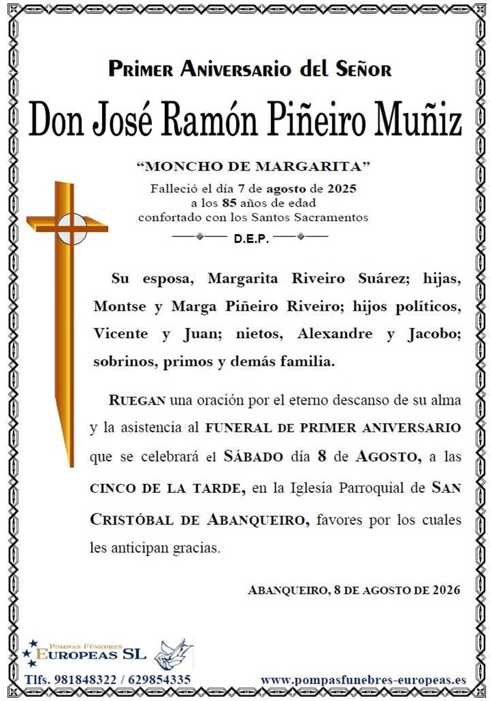 Don José Ramón Piñeiro Muñiz (08/08/2026)